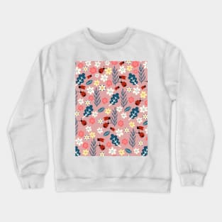 Spring meadow in bloom with ladybirds on green background Crewneck Sweatshirt